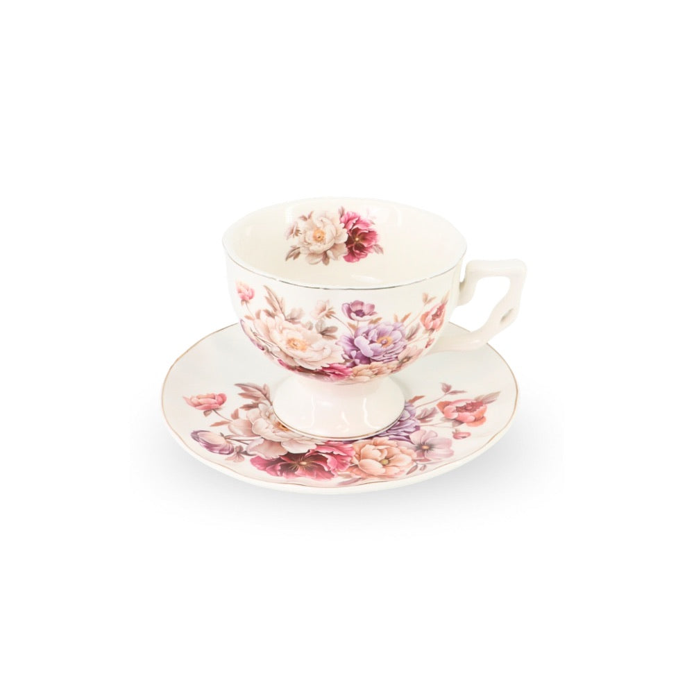 6 Cup Tea Cup & Saucer Set White Rose
