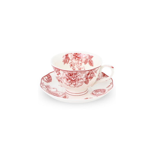 6 Cup Espresso Coffee Cup & Saucer Set Floral Red