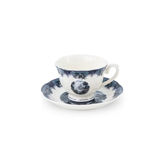 6 Cup Espresso Coffee Cup & Saucer Set English Blue