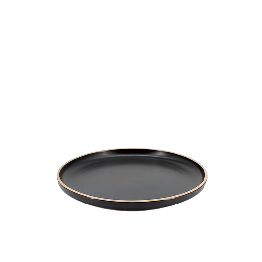 Ceramic Dinner Set Black with Natural Trim