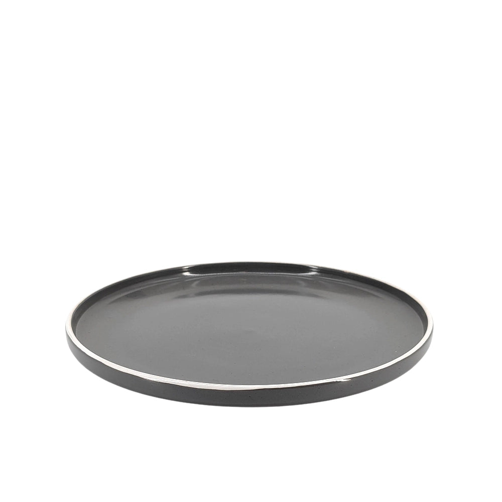 Ceramic Dinner Set Gray with White Trim