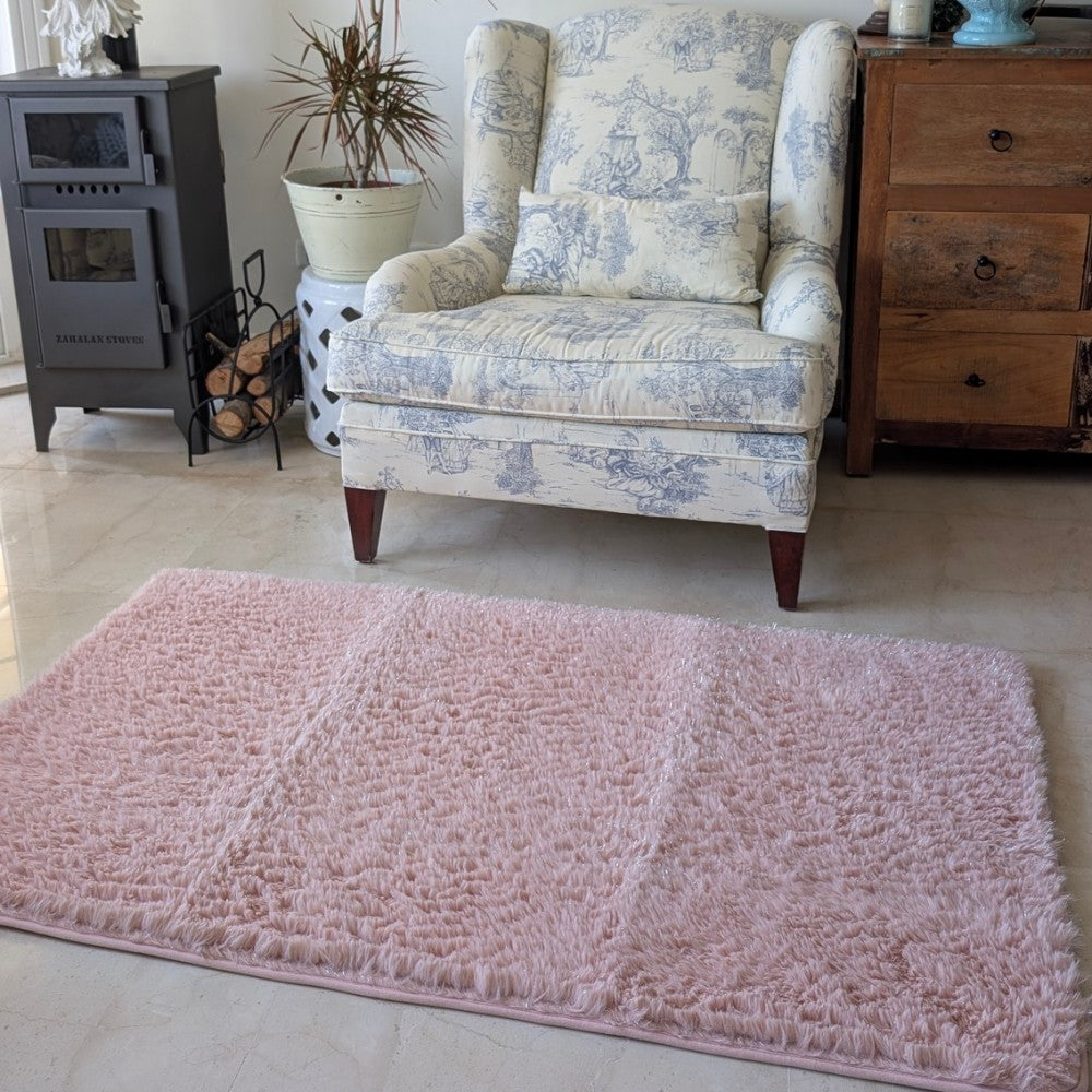 Floor Mat Pink Poly-Fur Shiny 120cm x 152cm