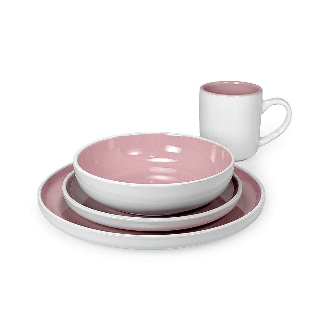 16 Pcs Dinner Set White & Pink