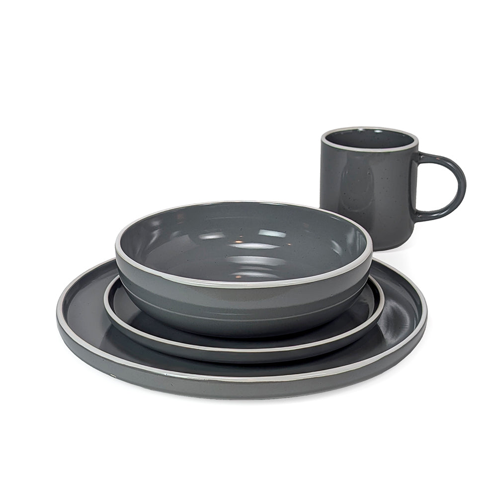 16 Pcs Dinner Set Gray with White Trim