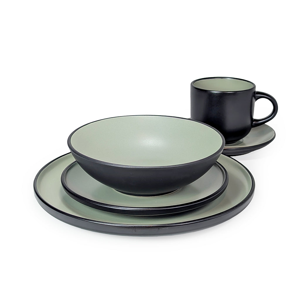 16 Pcs Dinner Set Black & Matcha Green