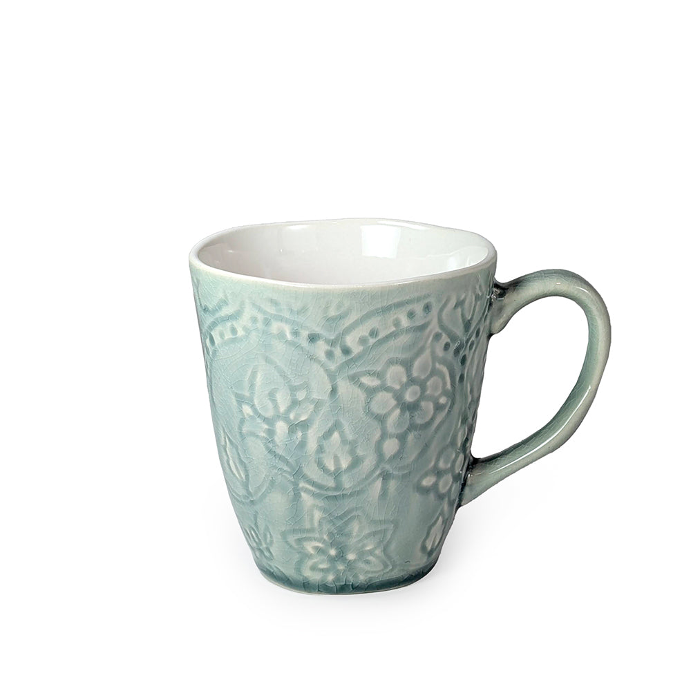 Ceramic Floral Turquoise Glaze Mug