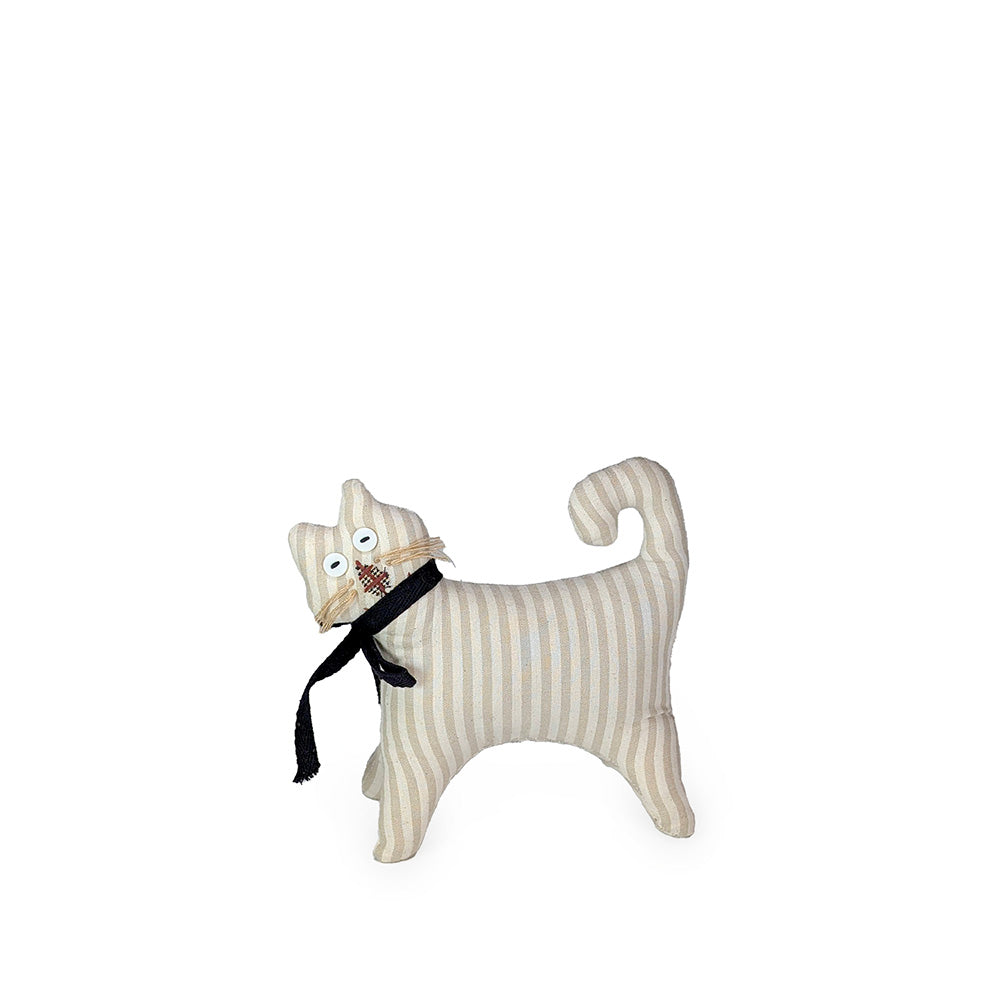 Fabric Cat Beige Stripe Decor