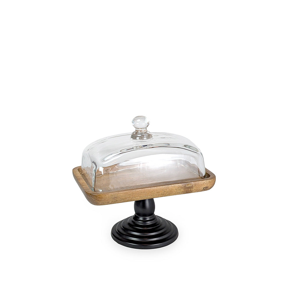 Wooden Cake Stand Rectangular with Cover 18cm