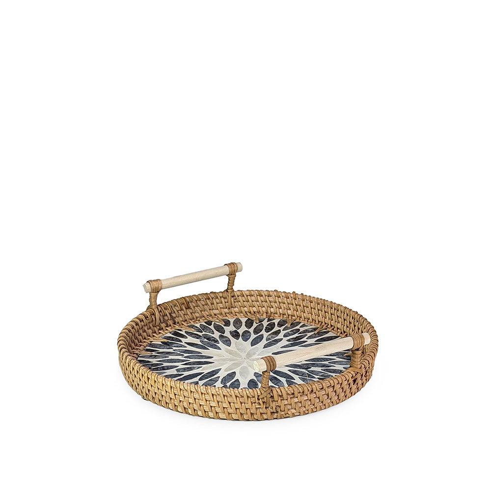 Rattan Tray Flower Round w/ Handle 24cm