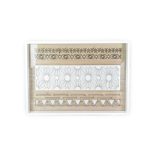 White Wooden Tray w/ Glass 35cm