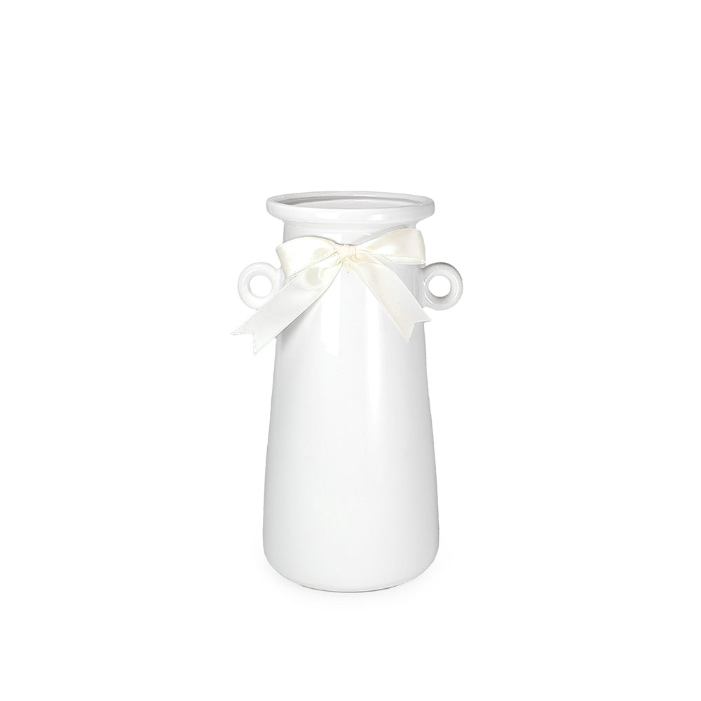 White Ceramic Vase w/ Ribbon 25cm