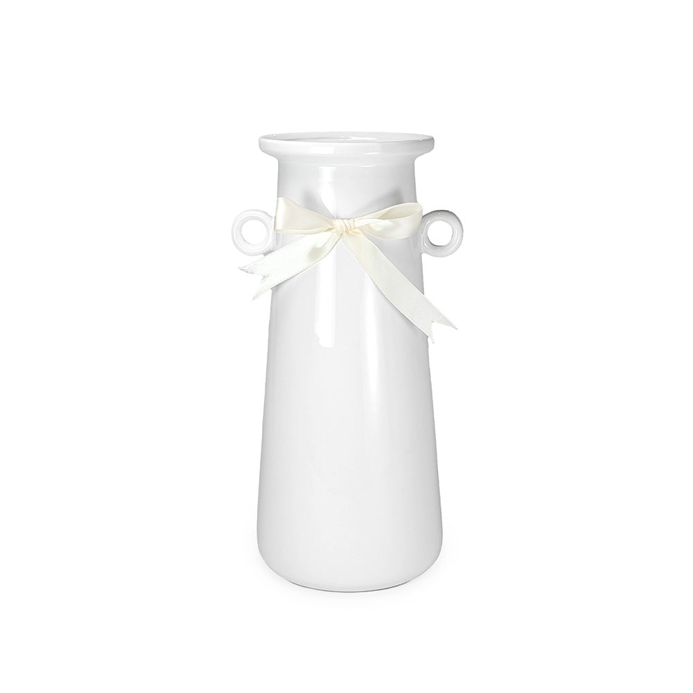 White Ceramic Vase w/ Ribbon 30cm