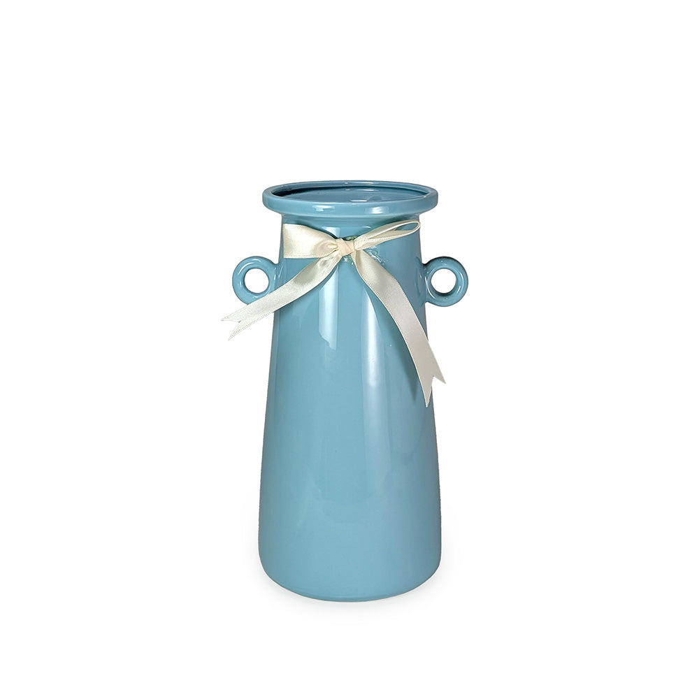 Blue Ceramic Vase w/ Ribbon 25cm