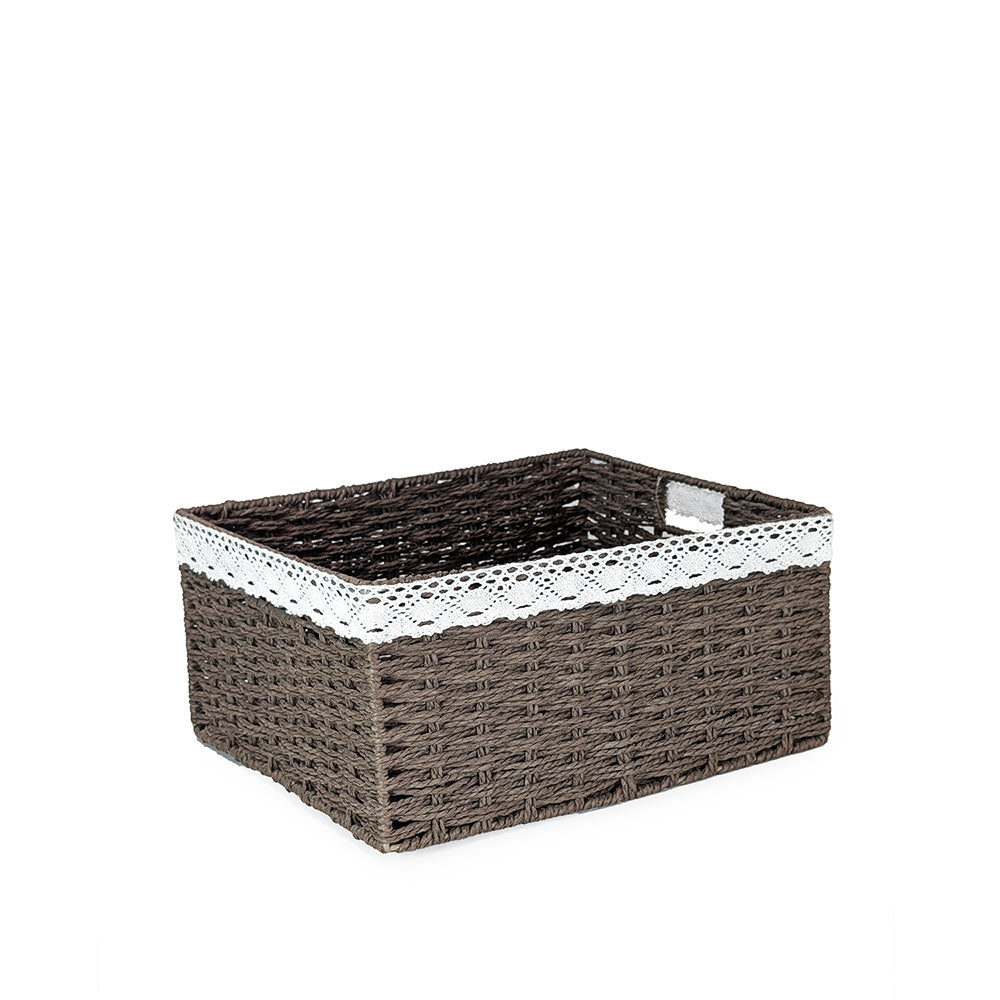 Brown Rattan Basket w/ Fabric Lining Rectangle Large