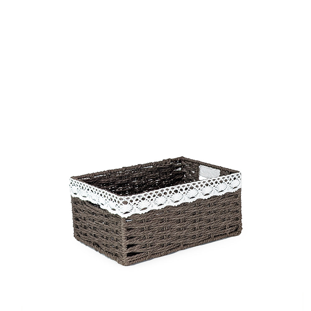 Brown Rattan Basket w/ Fabric Lining Rectangle Medium