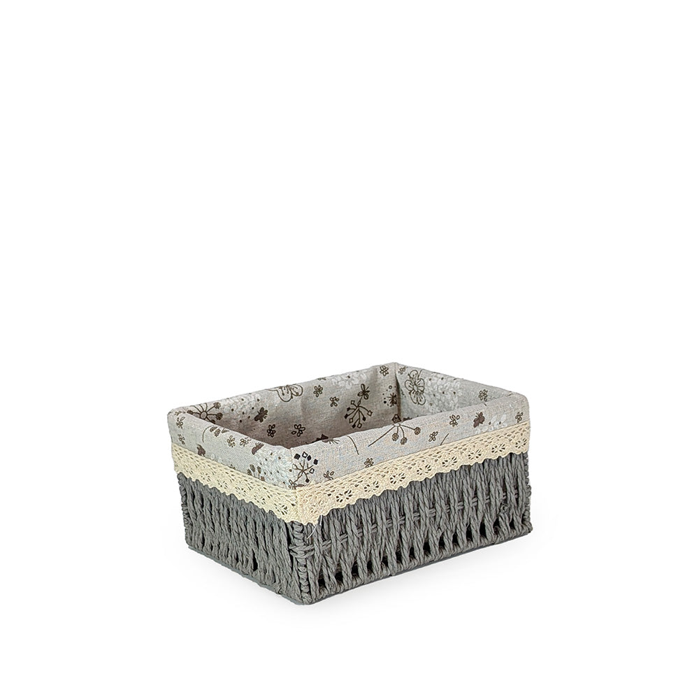 Rattan Basket w/ Fabric Lining Rectangle Small