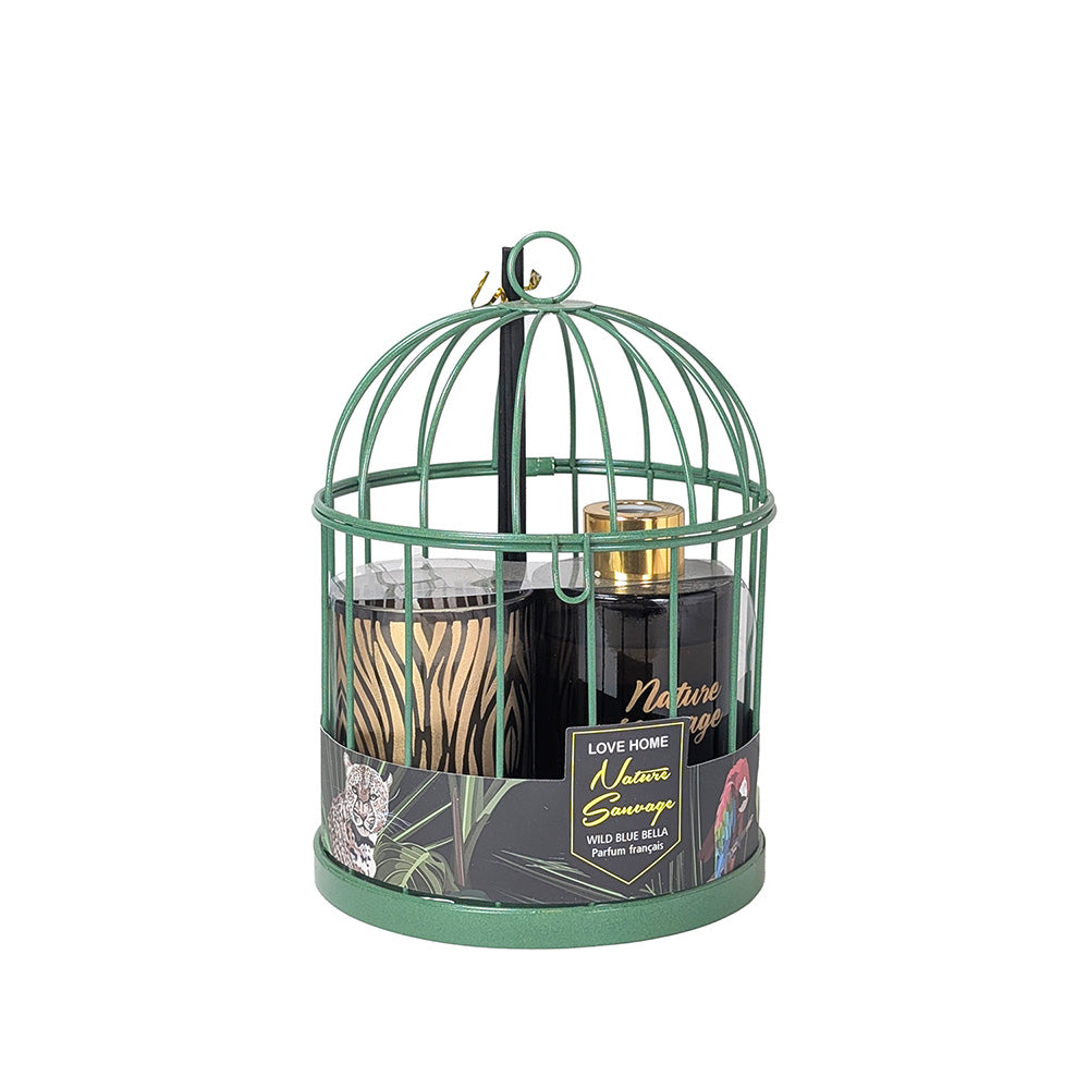 Scented Candle and Fragrance Diffuser Set w/ Metal Cage Blueberry