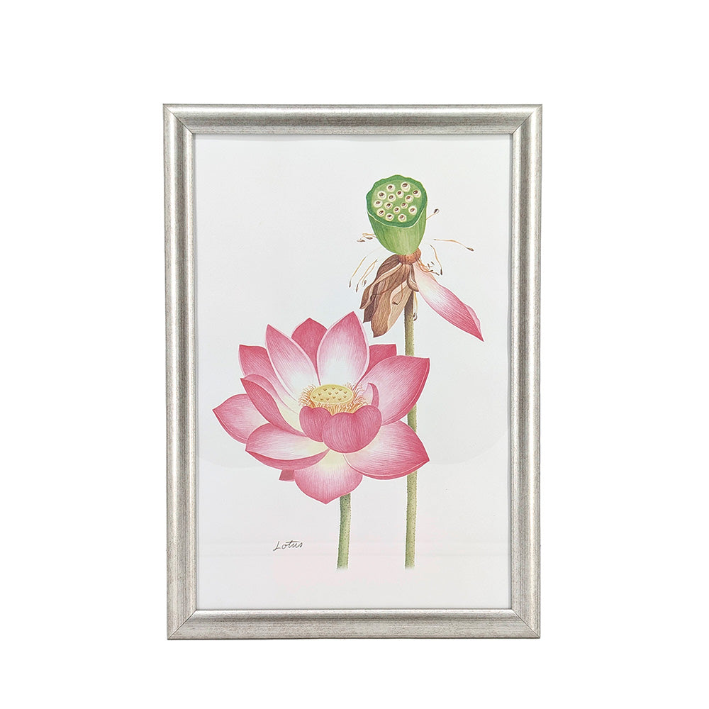 Silver Framed Wall Art Lotus Flower 31x44cm