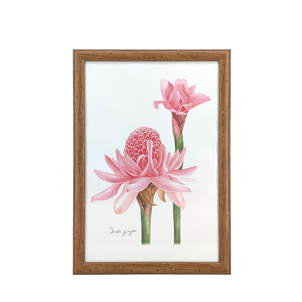 Plastic Wood Framed Wall Art Ginger Flower 31x44cm