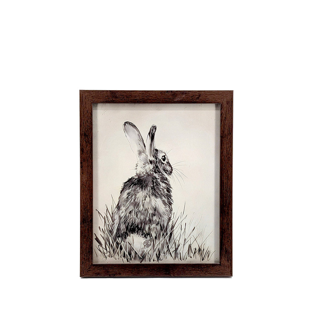Plastic Wood Framed Wall Art Rabbit 23x28cm
