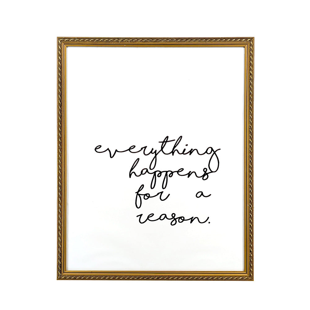 Vintage Gold Framed Wall Art Everything Happens For A Reason 43x53cm