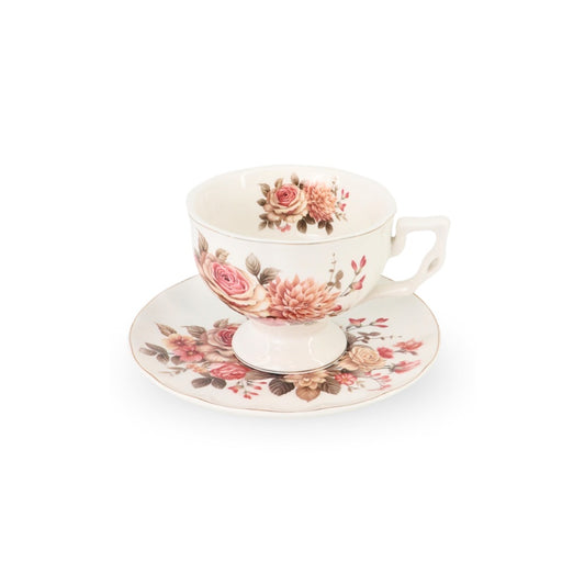 6 Cup Tea Cup & Saucer Set Pink Rose