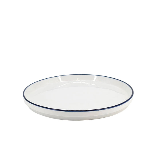 Ceramic Dinner Set White with Blue Trim