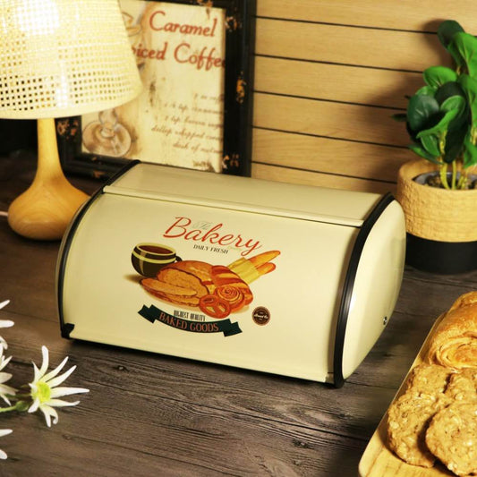 Beige Enamel Metal Bread Box