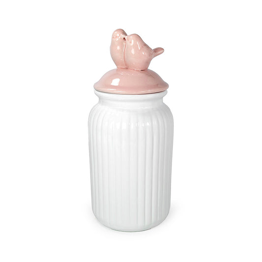 Ceramic Jar w/ Lid Pink Large