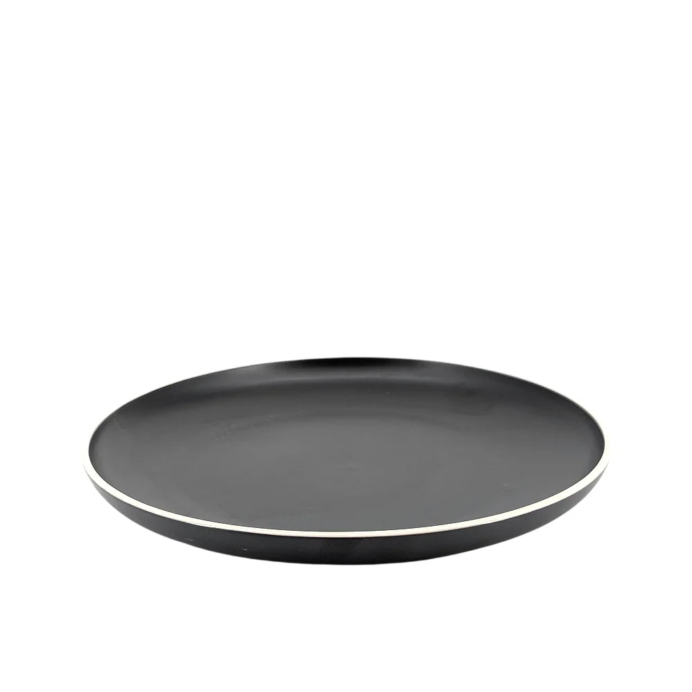 Ceramic Dinner Set Black with White Trim