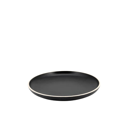 Ceramic Dinner Set Black with White Trim