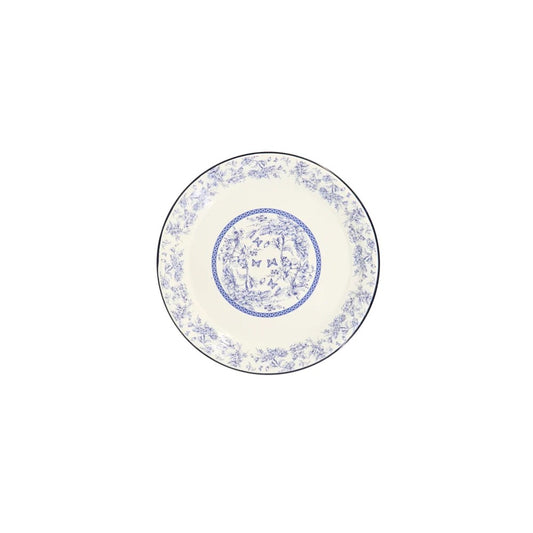Enamel Metal Tray Round Blue Floral 30cm