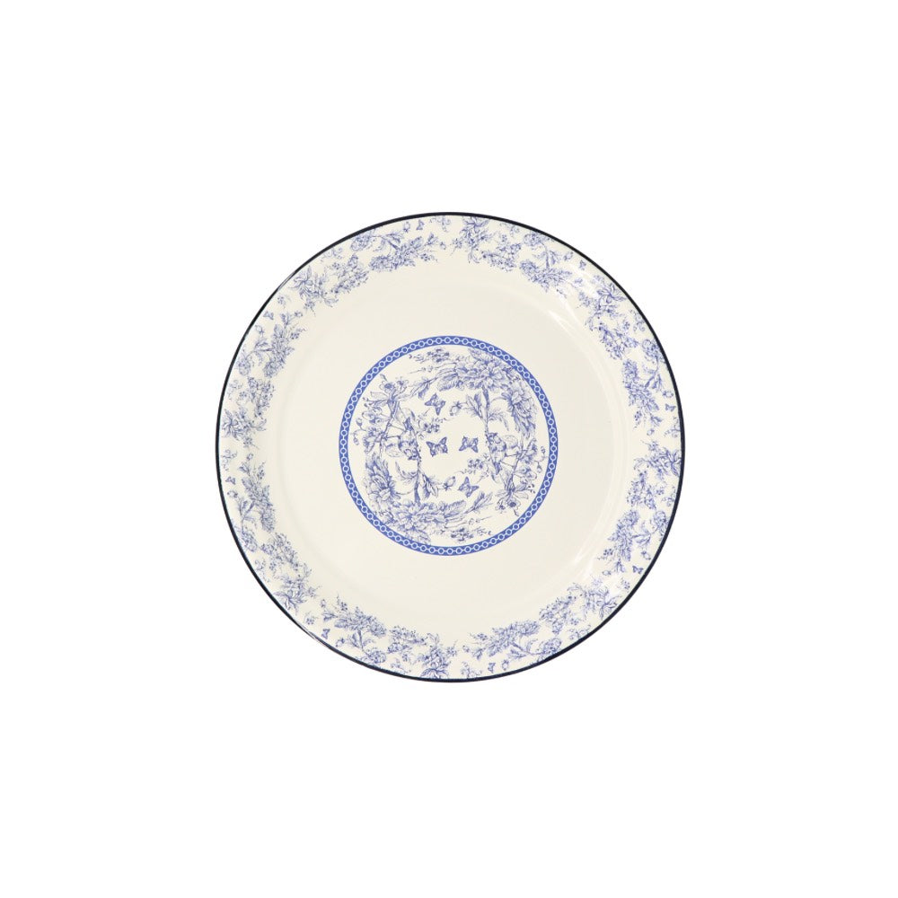 Enamel Metal Tray Round Blue Floral 35cm