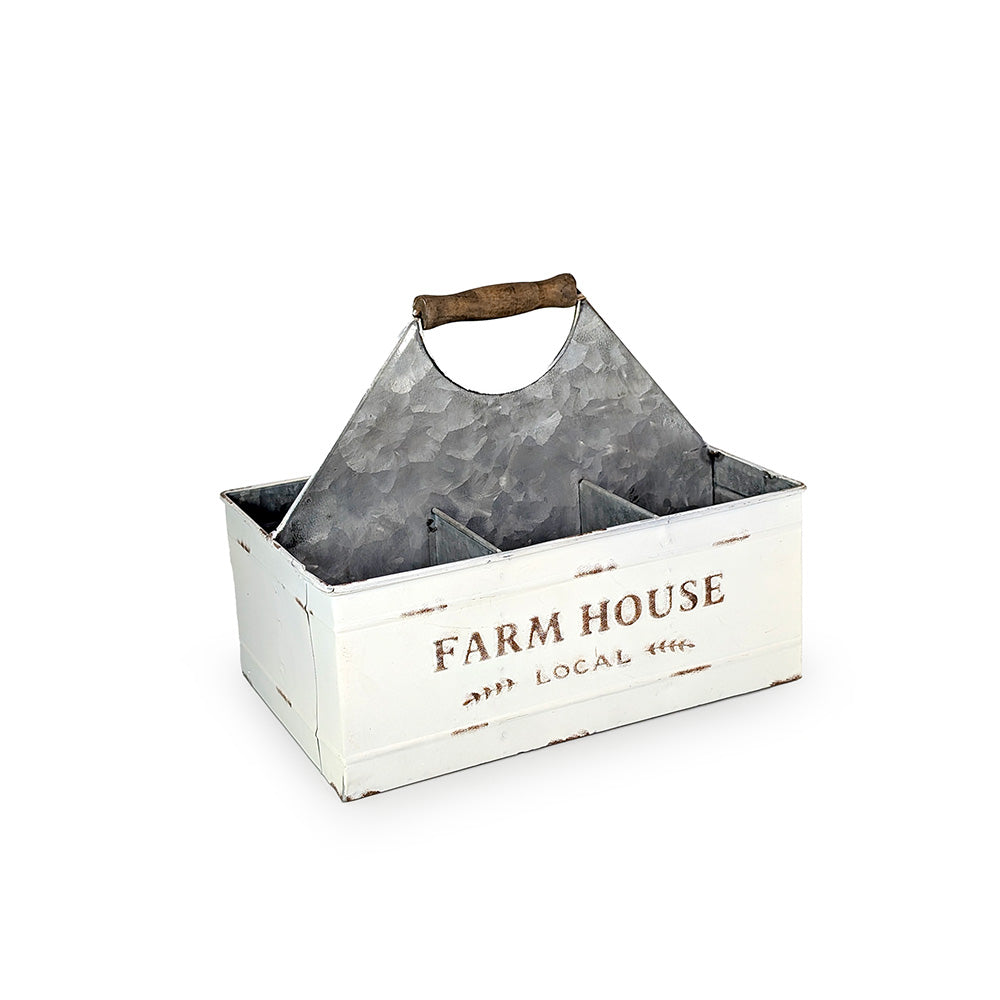 Farm House Cutlery Holder w/ Handle White