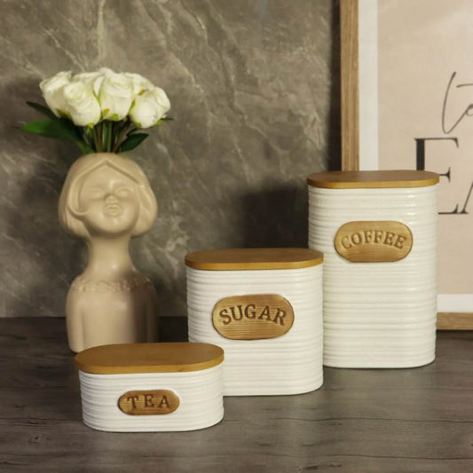 White Ceramic Sugar Tea Coffee Jars