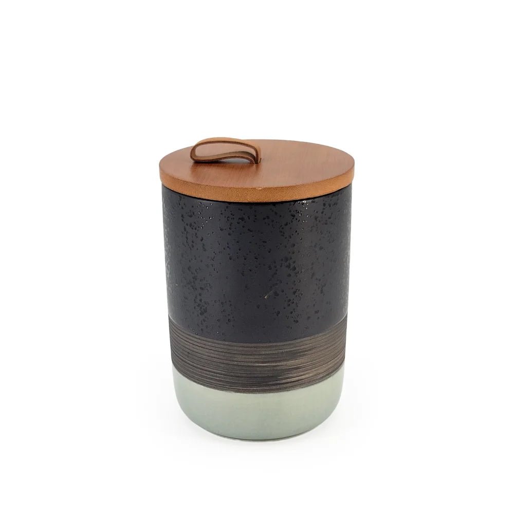 Ceramic Canister w/ Wooden Lid Black
