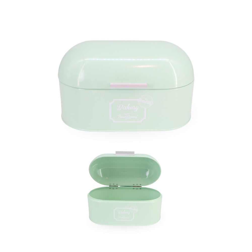 Green Enamel Metal Bread Box