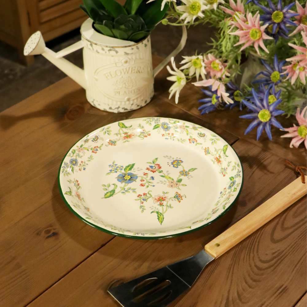 Enamel Metal Tray Round Floral 30cm