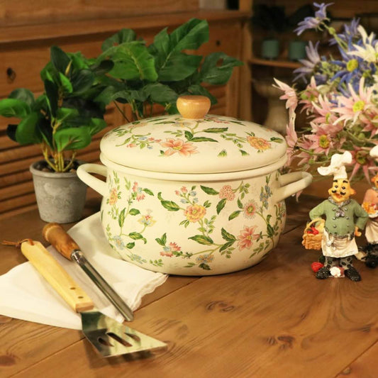 Vintage Floral Enamel Cooking Pot 26cm