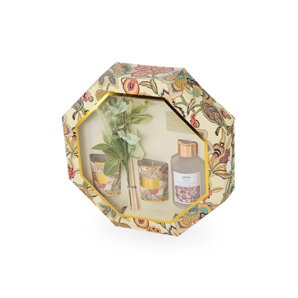 Diffuser & Candles Set w/ Flower Gardenia
