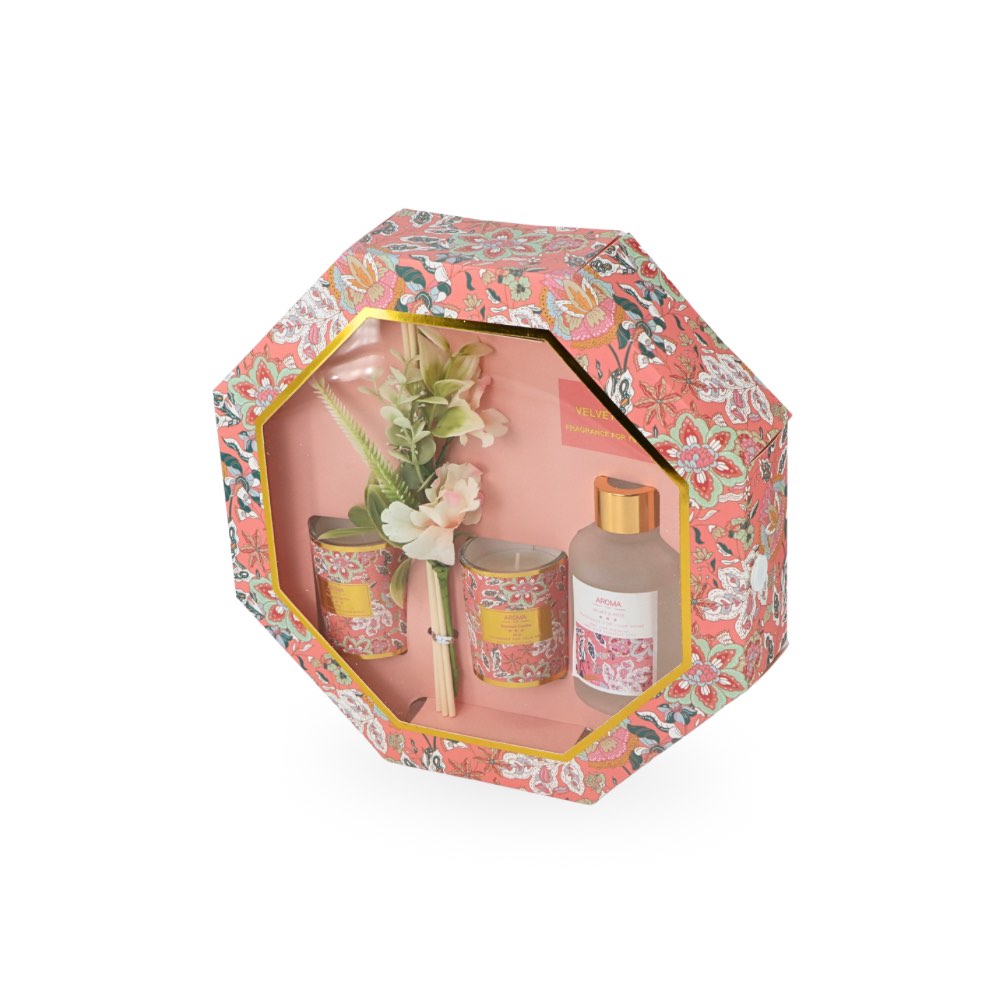 Diffuser & Candles Set w/ Flower Velvet Rose