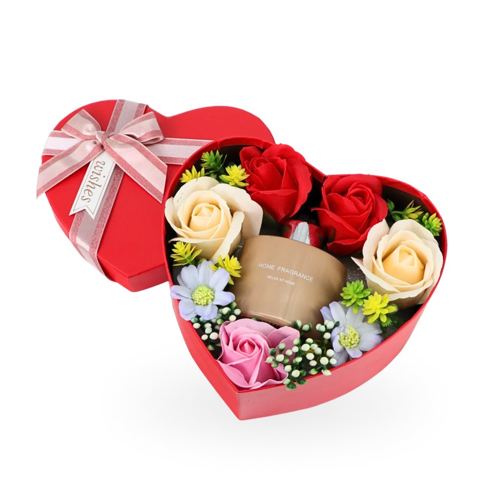 Diffuser & Soap Flowers Gift Set Heart Red