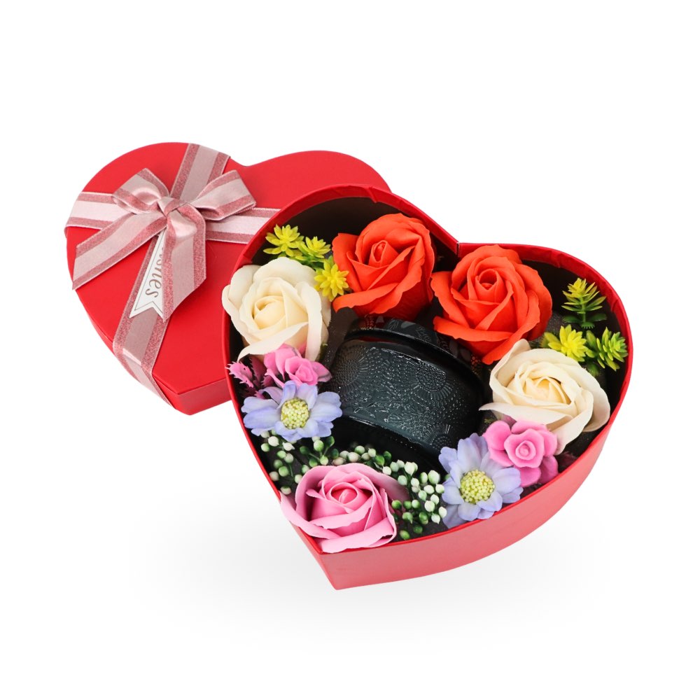 Scented Candle & Soap Flowers Gift Set Heart Red