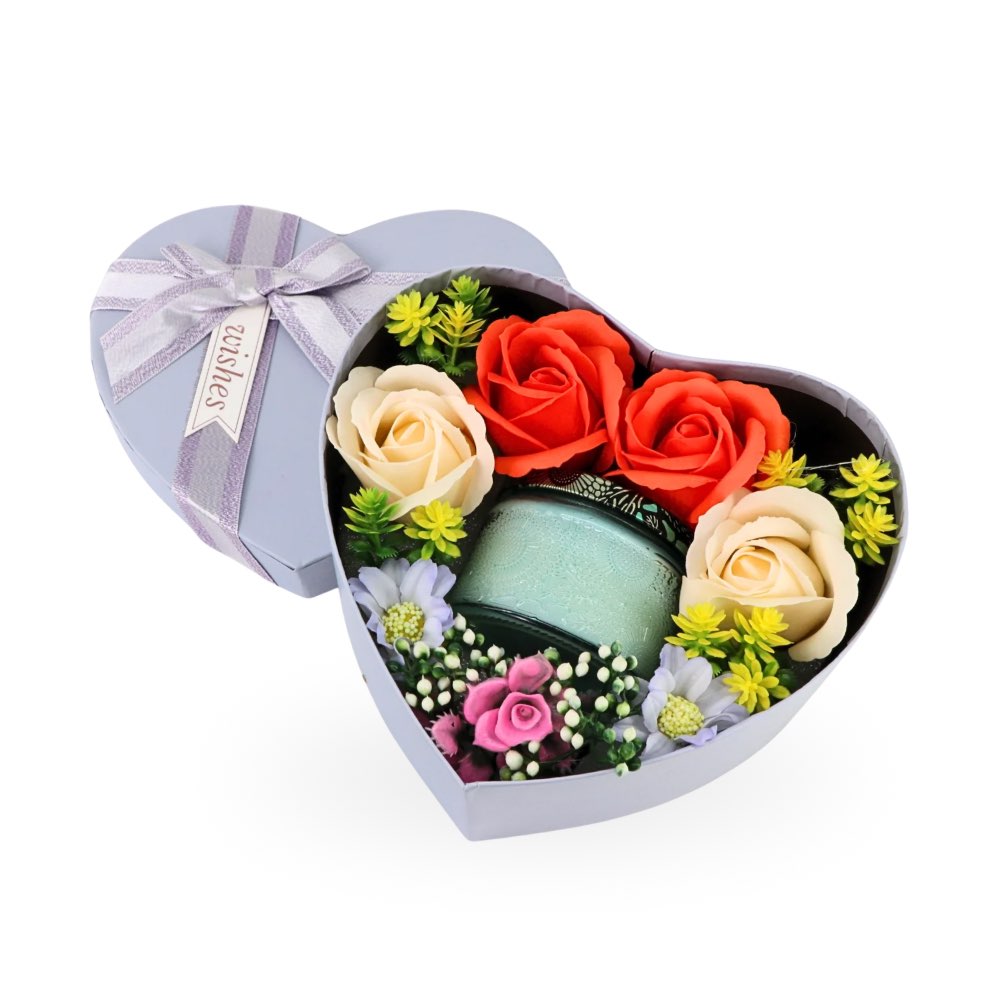 Scented Candle & Soap Flowers Gift Set Heart Mauve