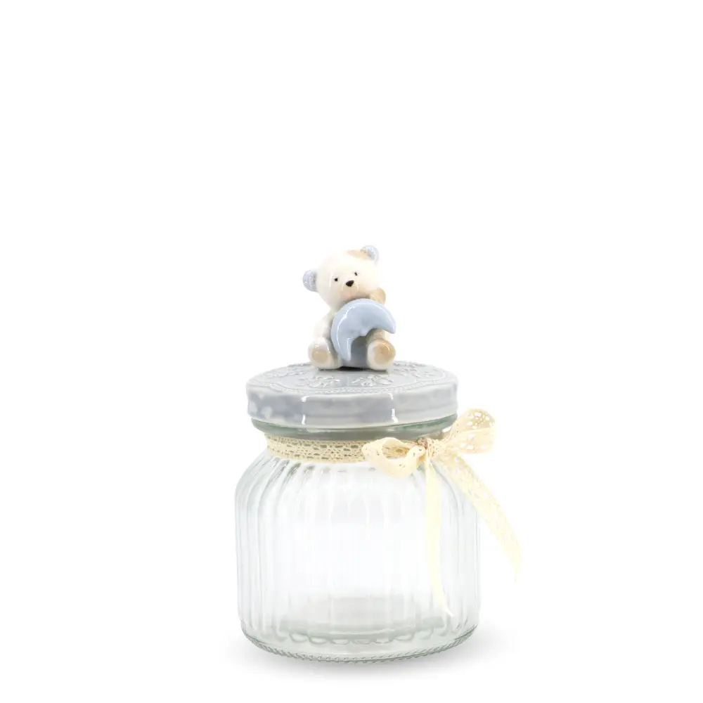 Glass Canister w/ Lid Bear Small Blue