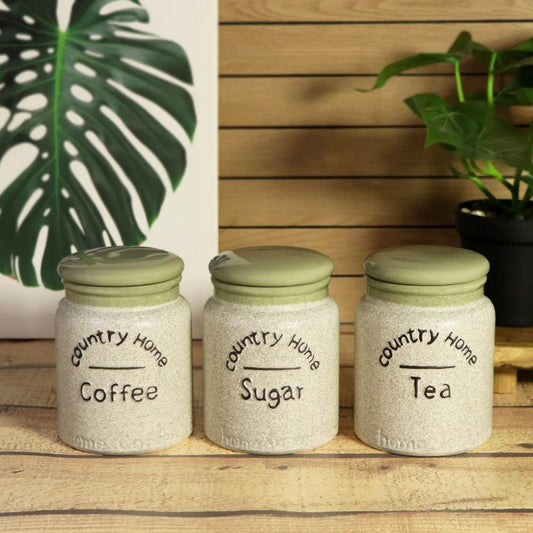 Green Country Ceramic Sugar Tea Coffee Jars