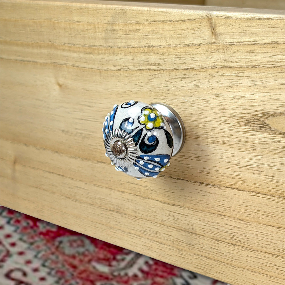 Ceramic Round Drawer Knob Blue & Yellow