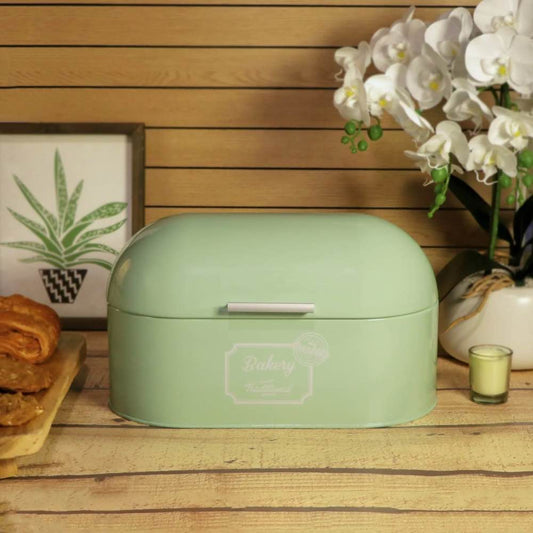 Green Enamel Metal Bread Box