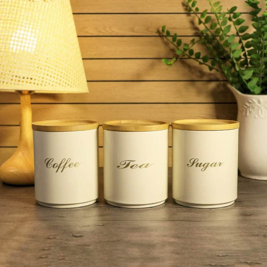 White Enamel Metal Sugar Coffee Tea Canisters