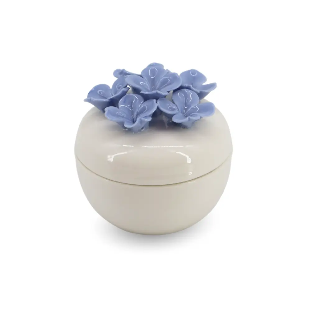 Mini Ceramic Jar w/ Flowers Blue